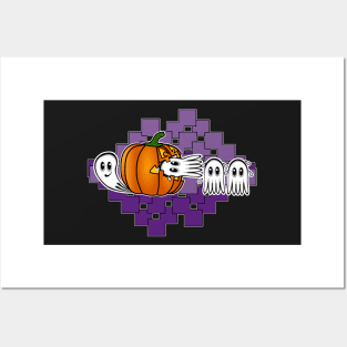 Funny Halloween Pumpkin Eating Ghost, retro gamers Posters and Art